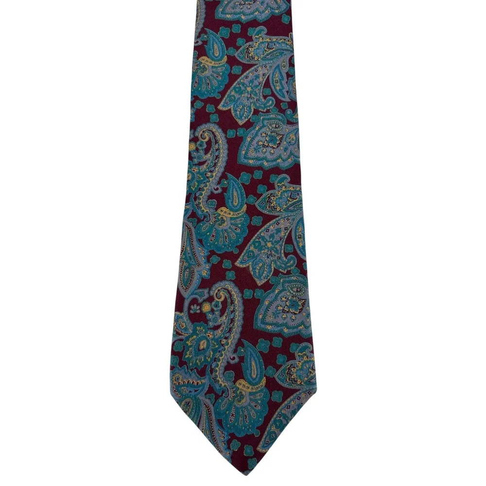 Liberty of London Paisley Silk Tie Burgundy Teal Made in USA 58
